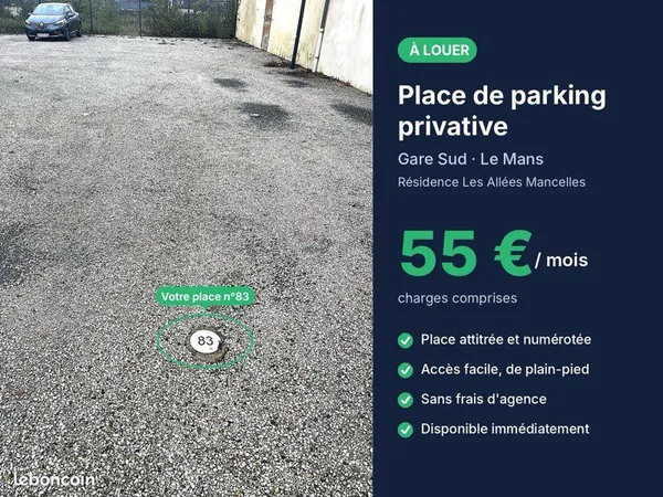 Place de parking privative - Gare Sud Le Mans