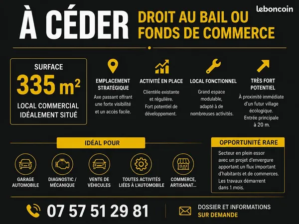 À CÉDER - DROIT AU BAIL / PAS-DE-PORTE - LOCAL DE 335 m² À MILHAUD