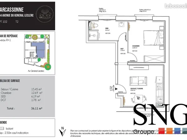 Appartement 2 pièces 36 m²
