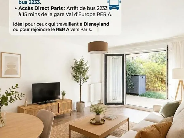 Montévrain : superbe T2 de 43m² en rez-de-jardin de 51m² (2021). Idéal actif/investisseur !