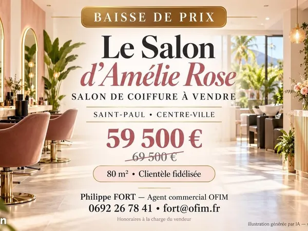 BAISSE DE PRIX À SAINT-PAUL - Le Salon d'Amélie Rose à saisir à 59 500