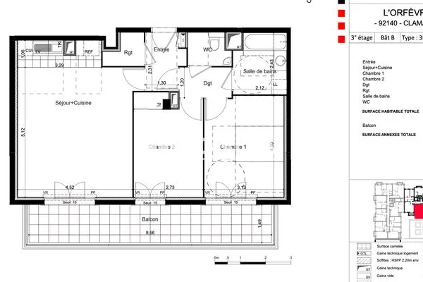Appartement meublé 3 pièces 64 m²