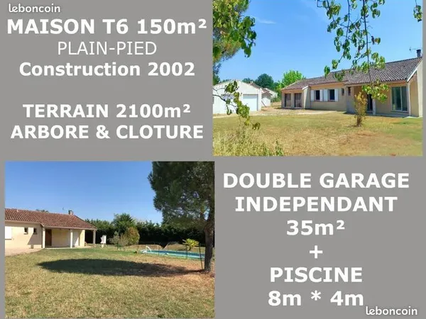 Maison T6 - 150m2 - piscine - garage