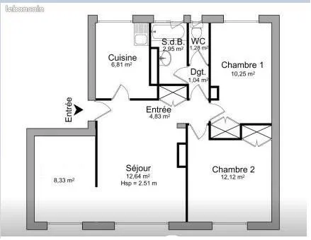 Loue F4,61m2
