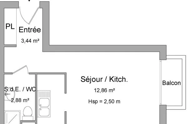 Studio 1 pièce 19 m²