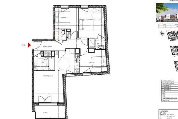 Appartement 3 pièces 68 m²