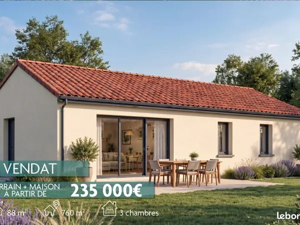 Maison contemporaine de 88 m² avec terrain de 760 m² - Vendat