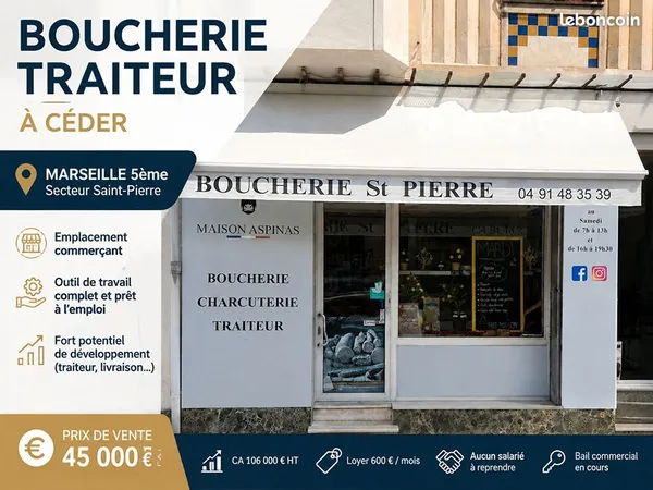 Boucherie, fonds de commerce, traiteur 50 m² MARSEILLE