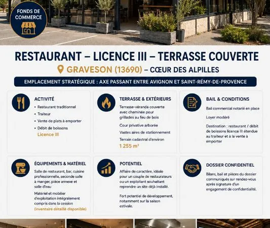 Fonds de commerce, restaurant GRAVESON