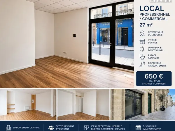 LOCAL PROFESSIONNEL / COMMERCIAL 27 m² - CENTRE-VILLE DE LIBOURNE