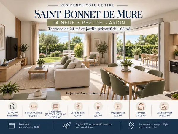 Saint-Bonnet-de-Mure - T4 neuf de 88 m² avec jardin de 168 m?
