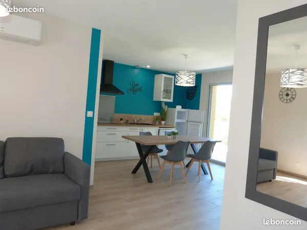 Maison neuve, meublée,67m², plain pied, 2 Chambres, CLIM, TV, WIFI,2 Parking,SAINT PARDOUX,proche bo