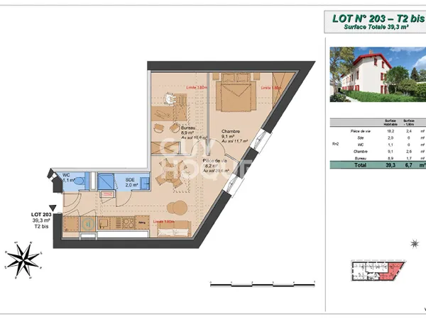 Appartement T2 bis (Plateau à aménager), Montchat Bazin, Lyon 3ème (69003)