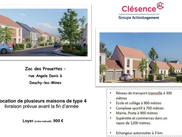 LOCATION DE MAISONS NEUVES - Zac des Prouettes - rue Angela Davis à Douchy-les-Mines