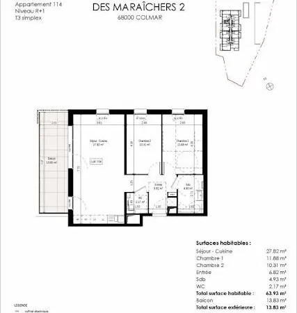 Appartement 3 pièces 63 m²
