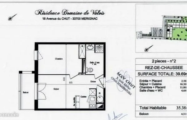 T2 35 m² Mérignac Le Chut - Loggia Sud-Ouest + Parking