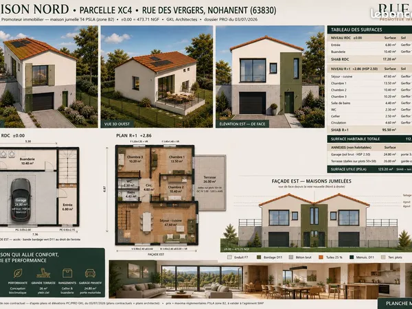Nohanent - Maison T4 neuve, terrasse 26 m² et garage