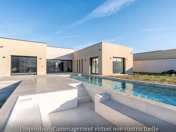 Maison contemporaine de plain-pied avec vue et piscine à débordement