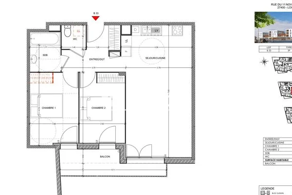 Appartement 3 pièces 64 m²