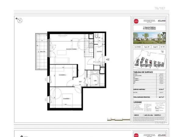 Appartement 3 pièces 61 m²