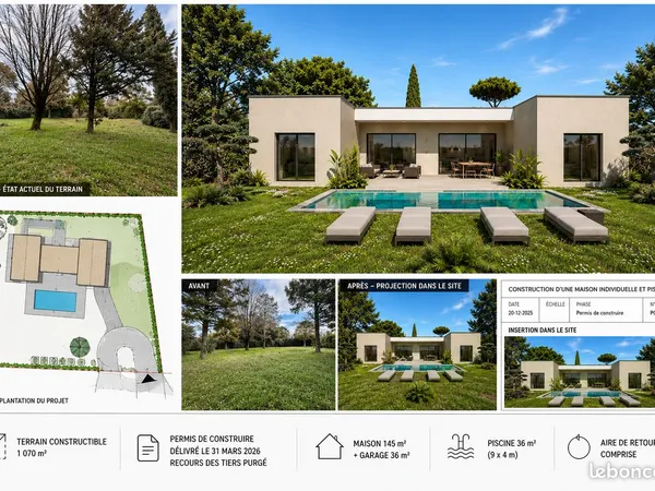 Terrain constructible 1 070 m² avec permis purgé - Bouc-Bel-Air