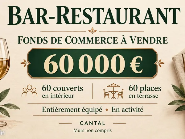 Bar-restaurant en activité - 120 places - cantal - 60 000
