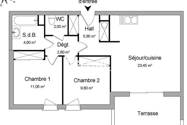 Appartement 3 pièces 60 m²