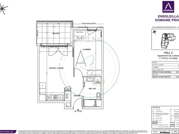 COGOLIN- Résidence ENSOLEILLA appartement neuf T2 42.78m² , Cogolin