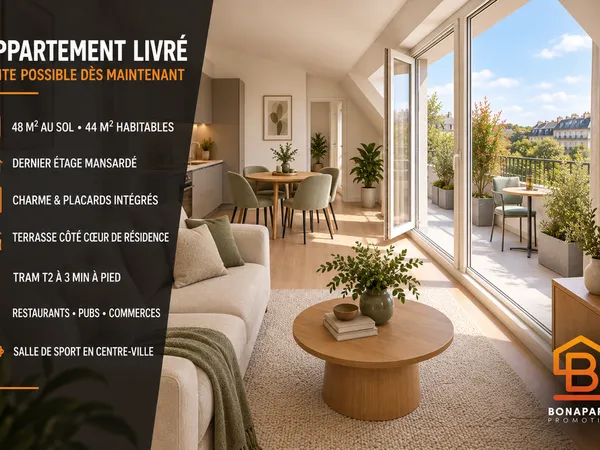 LIVRE- CENTRE-VILLE  2 PIÈCES DERNIER ETAGE NEUF AVEC GRANDE TERRASSE 10M² -