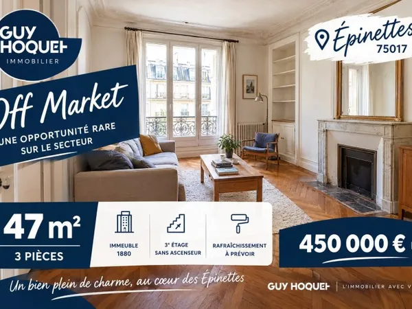 Vends 3 pièces 47m² 75017 EPINETTES