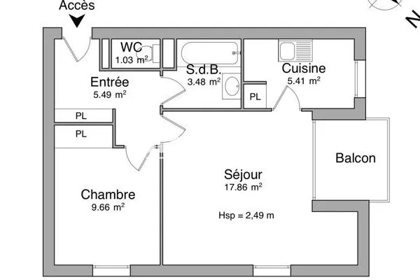 Appartement 2 pièces 43 m²