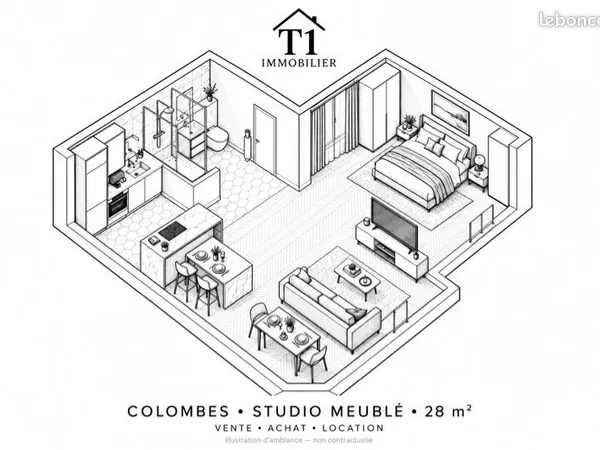 Studio meublé de 28 m² à Colombes