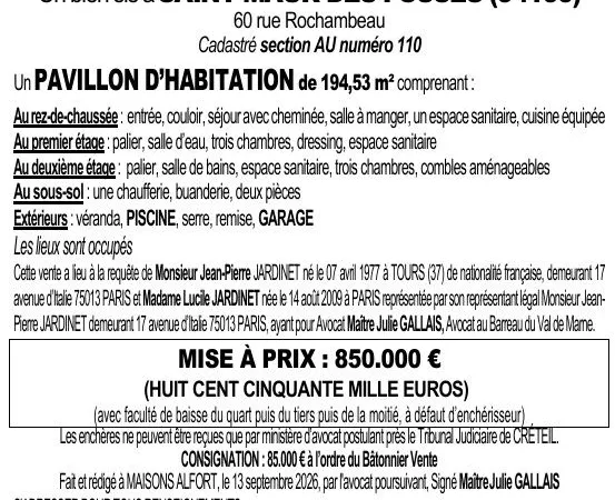 [Vente aux enchères] Maison meulière 194m2 à la Varenne Saint-Hilaire, avec jardin 772m2 et piscine