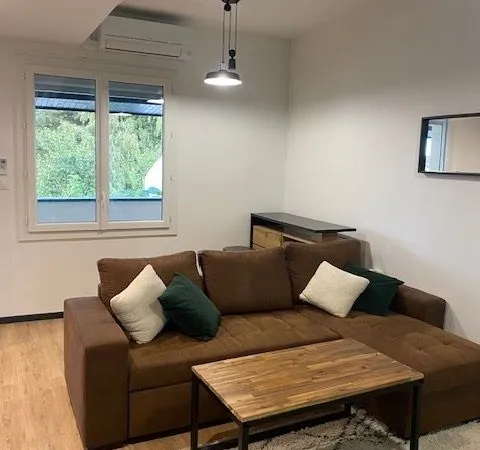 T2 meublé rénové 43 m² avec balcon et 2 parkings, centre de Frouzins