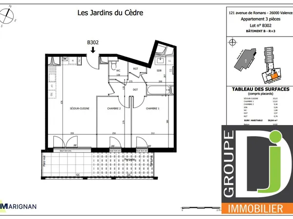 Appartement 3 pièces 59 m²