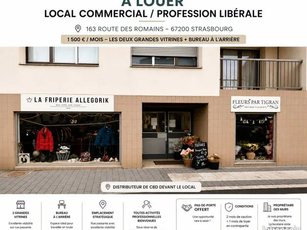 Particulier loue local commercial, 2 vitrine (Koenigsoffen)