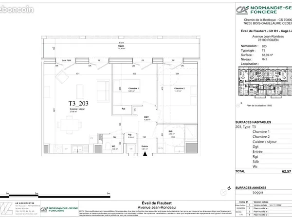 Appartement 3 pièces 62 m²