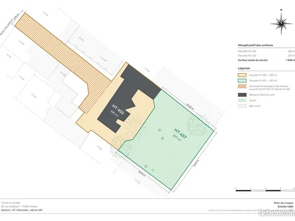 Rouen — Terrain de 1 208 m² en deux parcelles