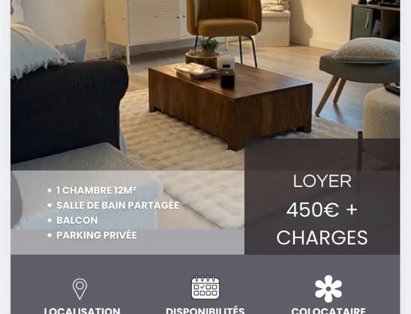Colocation dans appartement 2 chambres