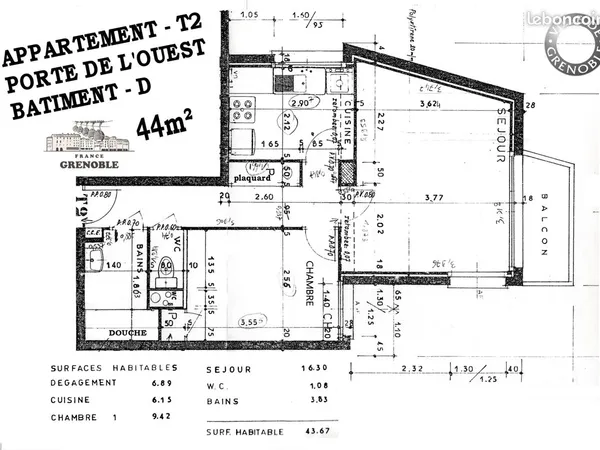 T2 Appartement à rafraichir · 2 pièces · 44m² · Étage 6 avec Cave + GARAGE
