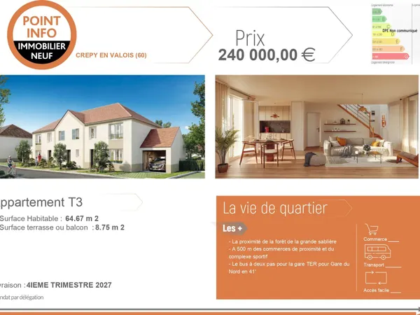 Appartement T3 neuf avec terrasse à Crépy-en-Valois
