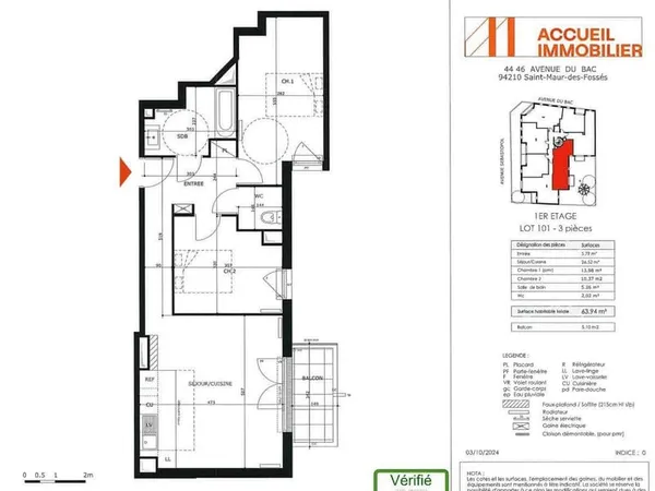Appartement 3 pièces 64 m²