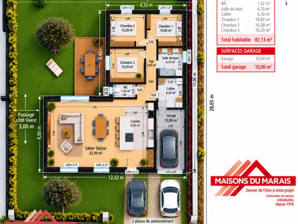 Terrain + maison 87 m²