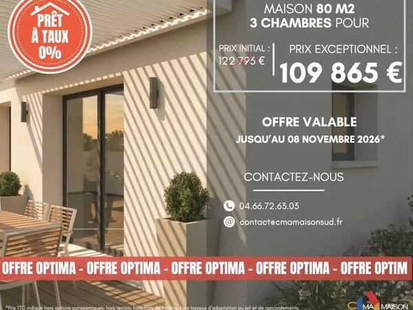 Projet de construction d'une maison 80 m² avec terrain à POULX (30)