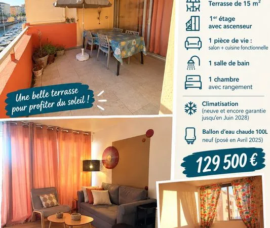 Charmant studio T2 avec terrasse à vendre
