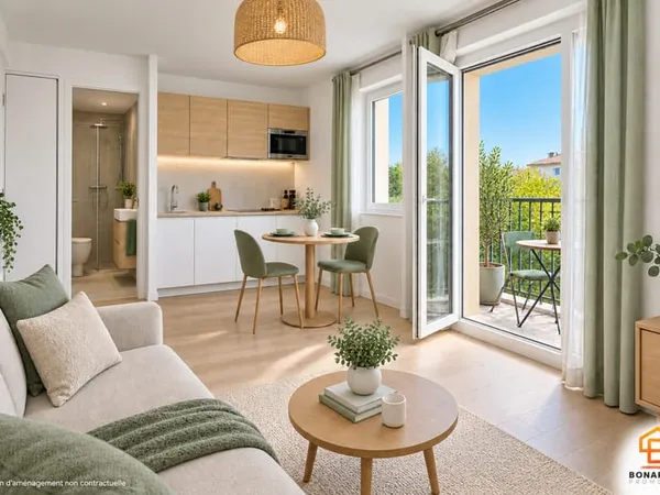 Studio optimisé en 2 pièces de 34m² avec balcon de 11m² futur tram t1 en pied de résidence !