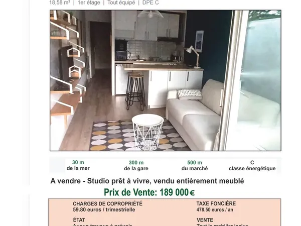PORNICHET - A VENDRE STUDIO AVEC PARKING, à 30m de la mer
