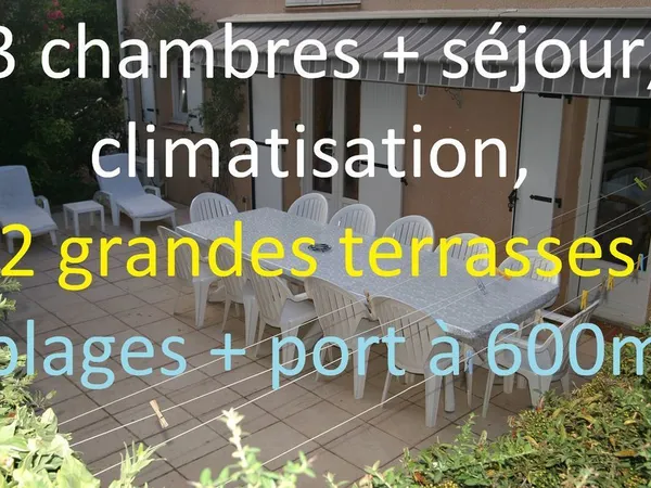 RDJ 3 CH 2 GDES TERRASSES 600 M PLAGES CLIM ET 2 PARK
