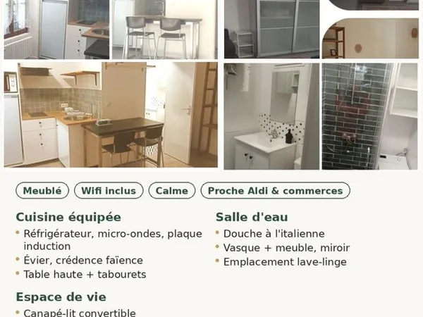 Studio meublé de 25 m² lumineux et fonctionnel — Proche commerces & transports