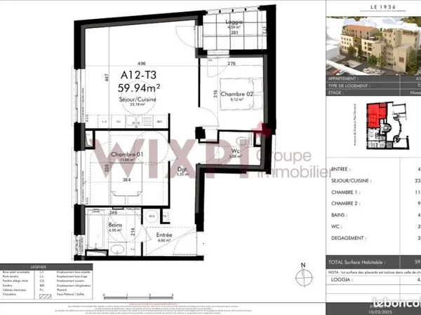 Appartement 3 pièces 60 m²